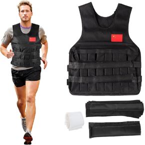 20KG Weighted Vest with 4Pcs Sand Bags（without weight）, Adjustable Training Waistcoat for Workout, Strength Training, Running, Fitness, Muscle Building