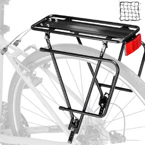 Rear Bike Rack,Bike Cargo Rack,Bicycle Pannier Rack with Reflector and Cargo Net,Height Adjustable Fit 26"-29" and 700c Bike with Non-disc Brake,BCR04