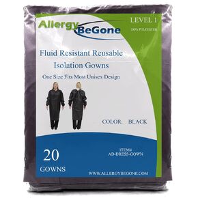 Reusable Isolation Gowns - Fluid Resistant Polyester Non-Disposable Gowns for Medical Facilities - Protective Washable PPE Gowns for Dental, Testing Lab, Hospital Use - One Size Unisex Black 20-Pack