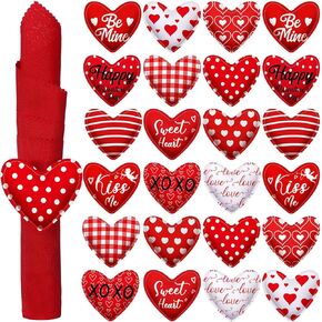 Set of 24 Valentine's Day Napkin Rings Heart Napkin Rings Valentines Napkins Holders Red White Valentines Napkin Rings for Wedding Birthday Party Dining Table Decoration