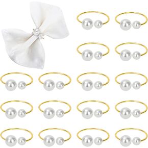 KPOSIYA Pearl Napkin Rings - Set of 20 Gold Napkin Holder Table Napkin Buckles for Dinning Table Setting Christmas Wedding Party Supplies (Pearl-Gold 20)