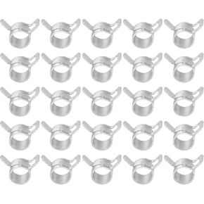 PATIKIL Spring Band Hose Pipe Clamps for 7-8.2mm OD Hose, 25 Pack Silicone Vacuum Constant Tension Band Clips for Fuel Line Silicone Air Hose Tube Water Pipe, Silver