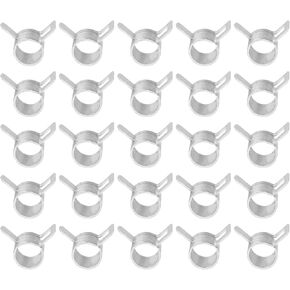 PATIKIL Spring Band Hose Pipe Clamps for 9-10.2mm OD Hose, 25 Pack Silicone Vacuum Constant Tension Band Clips for Fuel Line Silicone Air Hose Tube Water Pipe, Silver