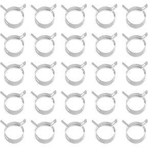 PATIKIL Spring Band Hose Pipe Clamps for 18-20mm OD Hose, 25 Pack Silicone Vacuum Constant Tension Band Clips for Fuel Line Silicone Air Hose Tube Water Pipe, Silver