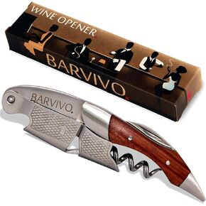 Barvivo Wine Opener Professional Corkscrews for Wine Bottles w/Foil Cutter and Cap Remover, Double Hinged Manual Wine Key for Bartenders, Servers, Waiters, Stainless Steel - Pekkawood