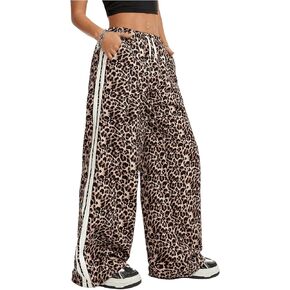 SHENHE Girl's Y2k Leopard Print Pants Wide Leg Baggy Side Stripe Cheetah Pants Trousers