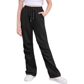 Girls Sweatpants Pants Wide Leg Flare Pants Teen Kids Elastic Casual Trousers with Pocket Size 6-13