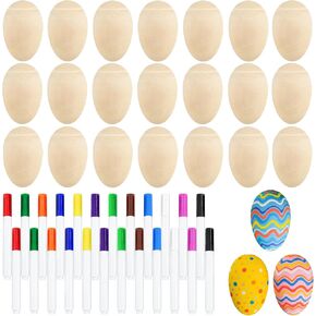Morcheiong 24 Pcs Wooden Egg Shakers, DIY Egg Shakers Musical Instruments Set with 24 Pcs Multicolor Pens, Egg Maracas Easter Egg Favors for Kids