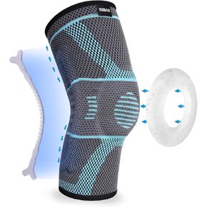 KUBAO Wrestling Knee Sleeve Mens Knee Compression Sleeve Workout Knee Support Lightweight Knee Brace Knitted Nylon Strap Knee Pads Patella Stabilizing Brace Knee Supports Light Gray L