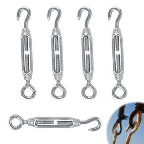 Hook & Eye Turnbuckles Twours 304 Stainless Steel Heavy Duty Turnbuckle Wire Rope Cable Tensioner Adjustable C to O Turnbuckle for Shade Sail (5/16" (M8) - 5PCS)