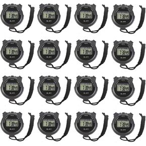 16-Pack Multi-Function Electronic Digital Sport Stopwatch Timer, Large Display with Date Time and Alarm Function, Sports Coaches Fitness Coaches and Referees Black