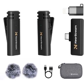Wireless Lavalier Microphone for iPhone Android Tablet PC, Lapel Microphone Wireless with 2.4G Ultra-Low Delay, Noise Cancellation, Mute Button, 6H for Record, Vlog, Podcast (AWM10T-Plus)