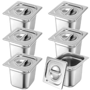 Thenshop 6 Pack Stainless Steam Hotel Pan with Lid Deep Steam Table Pan Reusable Anti Rust Steam Pan Water Pan Restaurant Supplies for Home Party Buffet