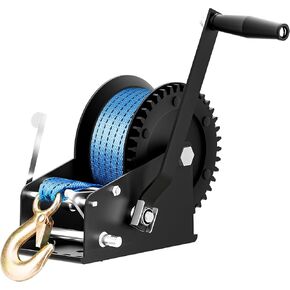 3500lbs Boat Trailer Kit Winch with 33 Foot Polyester Belt, 2-Way Ratchet 4:1/8:1 Gears, Portable Winch for Boats, Trucks, Trailers, Rv, ATV, Jet Skiing, Manual Crank Winch Come with 2 Gloves, Blue