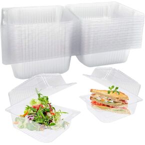 OJYUDD 50 Pcs Clear Plastic Take out Containers,Square Hinged Food Containers,Disposable Clamshell Dessert Container with Lid for Salad,Sandwiches,Hamburger (5x4.7x2.8 in)