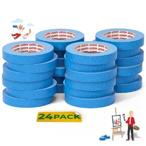 XFasten Blue Painters Tape 1 Inch Wide x 60 Yards 24-Pack 1440ft Total Bulk UV Wall-Safe Blue Tape Painters Masking Tape Blue Paint Tape for Walls Blue Masking Tape for Painting Tape for Walls