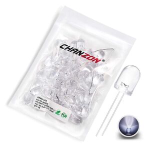 CHANZON 50 pcs 10mm White LED Diode Lights (Clear Round Transparent DC 3V 20mA) Bright Lighting Bulb Lamps Electronics Components Indicator Light Emitting Diodes