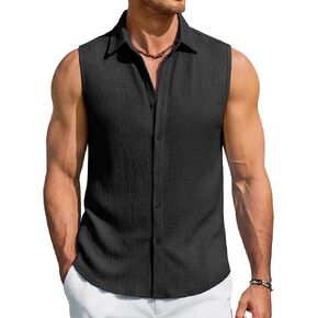 COOFANDY Men's Sleeveless Button Up Shirts Knit Summer Tank Top Casual Beach Tank Shirt Textured Tops in Kuwait