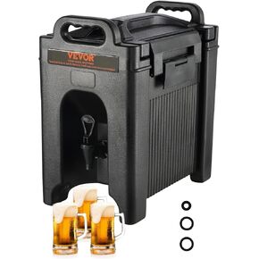 VEVOR Insulated Beverage Dispenser, 2.5 Gallon, Food-grade LDPE Hot and Cold Beverage Server, Thermal Drink Dispenser Cooler with 0.9 in PU Layer Two-Stage Faucet Handle, for Restaurant Drink Shop