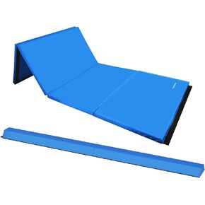 BalanceFrom Fitness 72 x 48 Inch All Purpose Exercise Mat Bundled with 8 Foot Balance Beam Foldable Gymnastic Activity Set, Blue