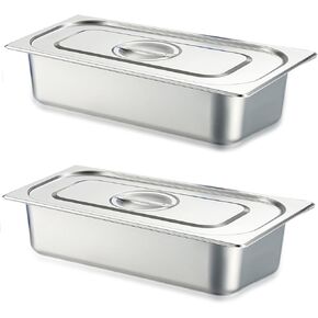 2 Pack 1/3 Size Hotel Pan with Lid, 3.6 Inch Deep Stainless Steel Steam Table Pan Serving Pans for Restaurant, Kitchen, Party, Hotel, Food Buffet Event