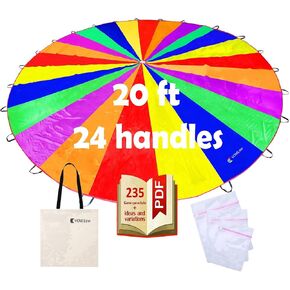 Play Parachute for Kids 20 Foot 24 Handles Kids Parachute with Dirt Resistant Handles for Party Games Proper Selection of Matching Colors