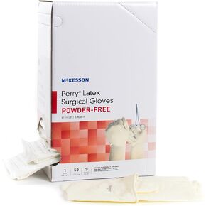 McKesson Perry Performance Plus Latex Surgical Gloves, Sterile- Powder-Free, Extended Cuff, Hand Specific, Smooth - Cream, Size 7, 50 Count, 1 Box