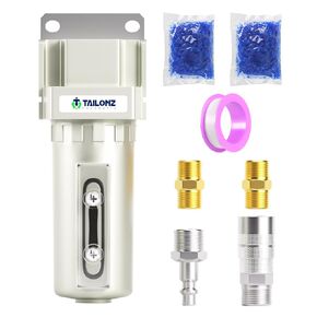 TAILONZ PNEUMATIC 1/2" NPT Industrial Compressed Air Desiccant Dryer, Used for Dry Air, Compressed Air, Water Separator, Plasma Cutting Machine and Other Metal Bowl with Desiccant Beads Bag