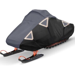 Snowmobile Cover, 300D Waterproof Oxford Fabric Sled Ski Cover, with Triangle Straps Reflective Strip, Elastic Bottom can Trailer, Fit Length 115"x 51"x 48" (M Black&Grey)