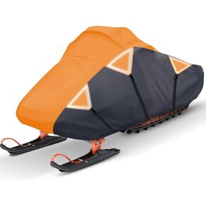 Snowmobile Cover, 300D Waterproof Oxford Fabric Sled Ski Cover, with Triangle Straps Reflective Strip, Elastic Bottom can Trailer, Fit Length 145"x 51"x 48" (XL Orange&Grey)