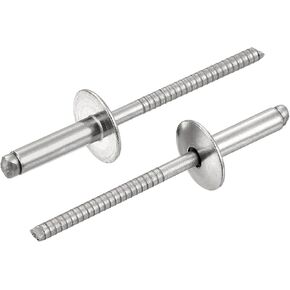 uxcell 50Pcs 1/8"x1/4" 304 Stainless Steel Large Flange Round Head Rivets, Large Cap Open End Blind Rivets for construction, automotive manufacturing, aerospace, shipbuilding (Silver)