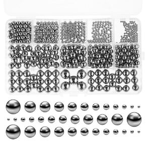 580 Pcs Stainless Steel Bearing Balls Assortment Kit, 12 Sizes of Precision Round Steel Balls for Ammo and Bearing Applications, 1mm to 25mm