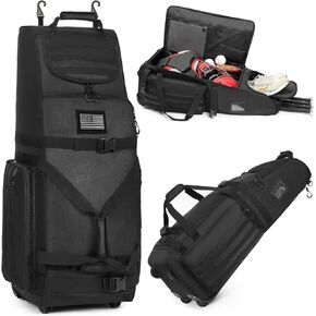 Large Catcher Gear Bag with Wheels Rolling Baseball Bag Tactical Style Baseball Catcher Bag for 4 Bats with Multiple Pockets & Fence Hook