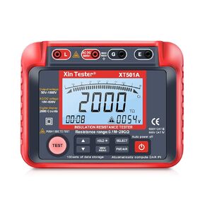 Xin Tester 1000V AC DC Insulation Resistance Tester, 2000 Counts 50V/100V/250V/500V Megohmmeter 10GΩ High Voltage Auto Ranging Auto Earth Grounding Resistance Meter with LCD Display, XT501A