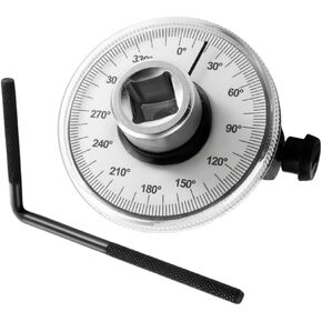 BYOBYO 1/2 Inch Drive Torque Angle Gauge, Silver 360 Degree Adjustable Car Gauge Tool Drive Angle Torsion Wrench Measure for Chassis Components