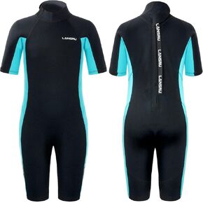 3mm Youth Wetsuit for Kids - Safer Material CR Neoprene | Shorty Sleeve | UV Protection | Thermal Swimsuits in Cold Water | Back Zip for Surfing, Swimming, Snorkeling | Boys & Girls