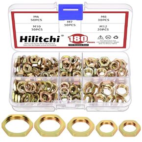 Hilitchi 41Pcs Lock Nut G1/4 G1/8 G3/8 G1/2 G3/4 Hex Brass Female Lock Nut Hex Lock Nuts Pipe Fitting NPT Female Hex Lock Nut Brass Thin Nut for Plumbing