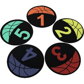 5 PCS Basketball Spot Markers, Multi-Colored Anti-Slip Sports Training Markers, 9 Inches Basketball Training Markers, Round Flat Floor Markers with Number Dots for Teaching & Training