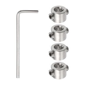 HARFINGTON 4pcs 5mm Drill Stop Collar Set Depth Stop, Adjustable Stainless Steel Drilling Limit Ring, Anodizing Surface Dowel Shaft Chuck Positioner with Hex Wrench, Silver