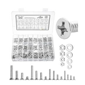 Mr. Pen- Nuts and Bolts Assortment Kit, 900 pcs, Stainless Steel, Phillips Flat Head Assorted Nuts and Bolts, Nut Bolt and Washer Assortment, Bolt and Nut Assortment, Bolts and Nuts Kit