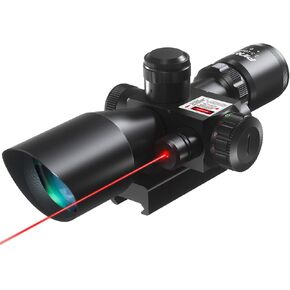 Pinty 2.5-10x40 Red Green Illuminated Mil-dot Tactical Rifle Scope with Red Laser Combo - Green Lens Color
