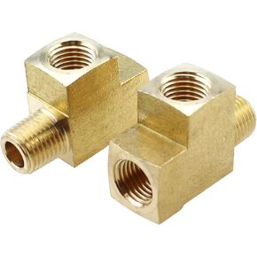 2PCS NPT Threaded 1/4x1/4x1/4inch Metal Brass Tee Pipe Hose Fitting Suitable for Tee Connection Piping