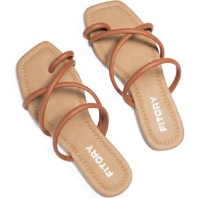 FITORY Women's Slide Sandals Flat Toe Ring Thongs with Cross Strap for Summer Size
