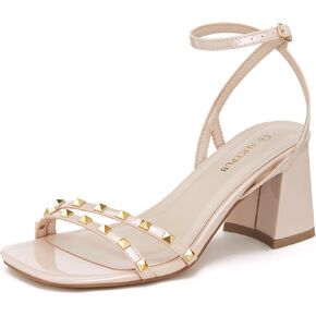 ALICEPUB Women's Chunky Block Heels Strappy Heels Square Open Toe Heeled Sandals Short Heels Comfortable Dressy Shoes Wedding Bridal Party