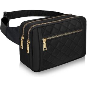 Cute Large Black Fanny Packs for Women Cross Body Waist Bag Nylon Fashionable Fanny Pack Designer Workout Hiking Waist Pack Running Travel Gym Pretty Zipper Fashion Quilted Womens Fanny Pack