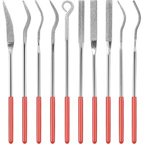 KALIONE 10Pcs Small File Set Diamond Needle File Set, Curved Files Tool, Mini Metal File Diamond File, Miniature and Model Files, File Jewelry Stone Carving Tools(140mm/5.5inch)