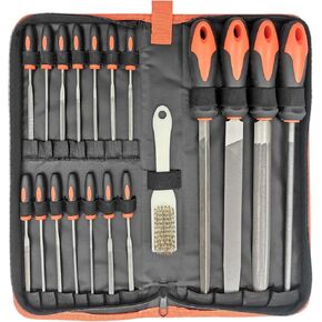 20 PCS Metal File Set with Case, Includes Flat/Half-Round/Round/Triangle Steel File, Half-Round Wood File