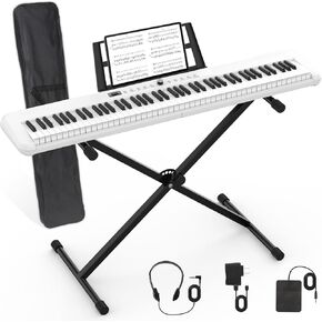 88 Key Piano Keyboard Beginner Electric Digital Piano with Full Size Semi Weighted Keys,Sustain Pedal, Power Supply, Stand, Carrying Case,Headphones