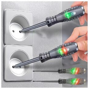 2-in-1 High Torque Strong Magnetic Flathead Phillips Screwdriver Electricity Detector Electric Non-Contact Voltage Tester Pen Electrical Current Power Circuit Live Wire Electrician Tester (Flat)