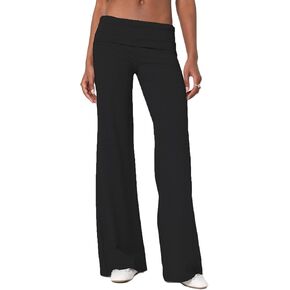 Luckinbaby Women's Flare Skinny Pants Fold Over Leggings Stretch Bootcut Bell Bottom Slim Fit Yoga Pants Y2k Joggers